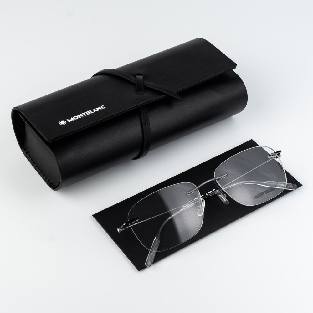 Montblanc Men Eyeglasses Ruthenium Rectangle Rimless MB0075O 001 NEW AUTHENTIC